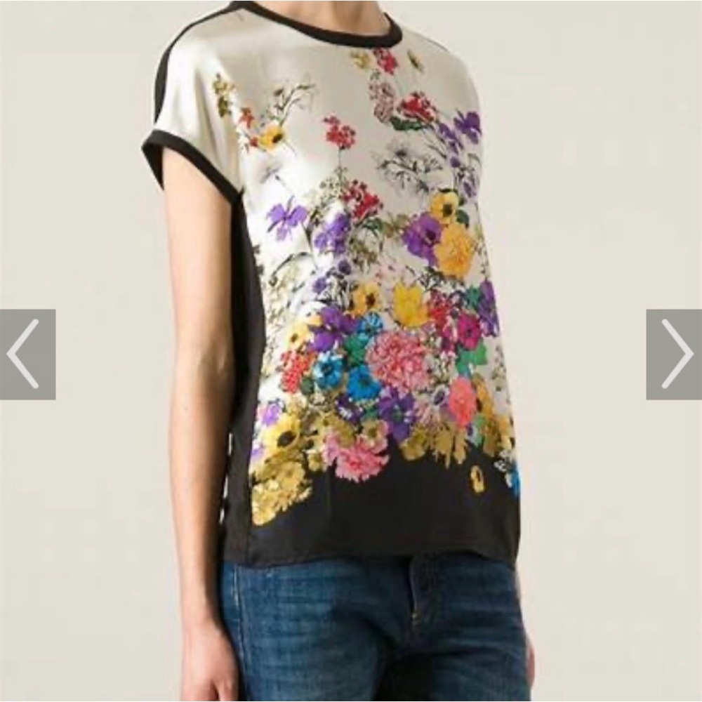 Moncler Scoop Neck Floral Print Yellow Top Tee Size L - Picture 2 of 7